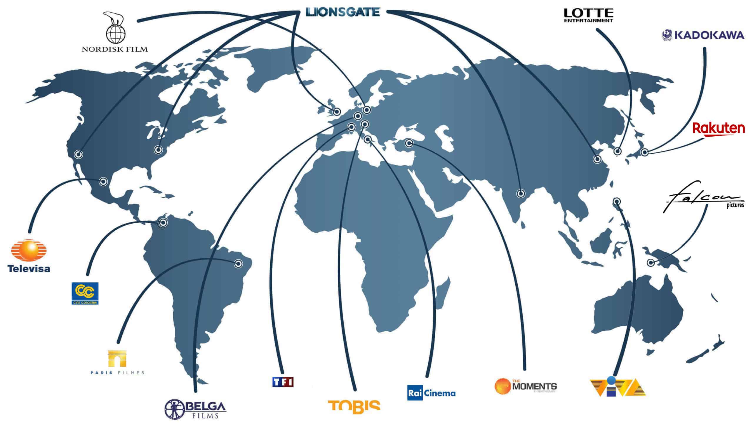 Global map of film distribution companies.